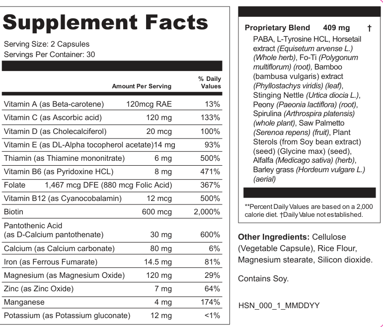 Supplement Facts for Glowstride